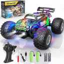 Remote Control Car, 1:18 Scale All Terrain RC Cars, 2WD 20Km/h with Colorful LedLight and Two Rechargeable Batteries, Remote Control Monster Truck Off Road Racing Car Toys for Kids and Boys