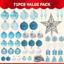 Joiedomi 71 Pcs Blue & White Christmas Ornaments Set, Assorted Christmas Tree Ornaments with Star Tree Topper, Shatterproof Hanging Balls Decor for Xmas Wreath Garland Holidays Party