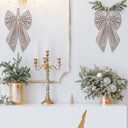 2 Pcs Beige Buffalo Plaid Christmas Wreath Bows 19.6'' x 11.8'' Large Christmas Tree Topper Ornament Wreath Sash for Front Door Xmas Party Yard Doorway Indoor Outdoor Wall Decoration