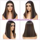 Honey Blonde Highlight Brown Bob Wig Synthetic Lace Front T part Straight Bob Wig Shoulder Length Chocolate Brown Short Bob Lace Front Wig for Women Daily Party Chiristmas(HL Brown-14 Inches)