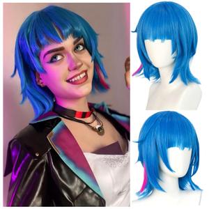 Blue Anime Wig Short Blue Bob Cosplay Wig Women Girls Halloween Party Heat Resistant Synthetic Hair