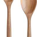 Kitchen Wooden Cooking Spoon, Solid Acacia Wood Serving Spoons for Mixing Stirring, Nonstick Kitchen Utensils Tableware Ladle Scoop for Soup Stews Salad Pasta Sauce Chili (2 Pieces)