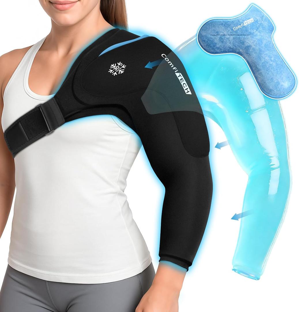 ComfiTECH Dual-Gel Shoulder Arm Ice Pack Wrap with Extended 30-Min Cooling, Detachable Cold Pack & Flexible Gel Ice Sleeve for Volleyball Pitchers, Post-Workout Recovery, Muscle Relaxation, Medium
