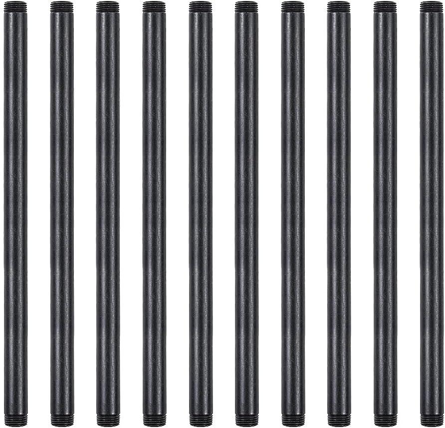 10 Pack 1/2 Inches x 14 Inches Black Malleable Steel Nipples Fitting, DIY Steampunk Industrial Vintage Style.