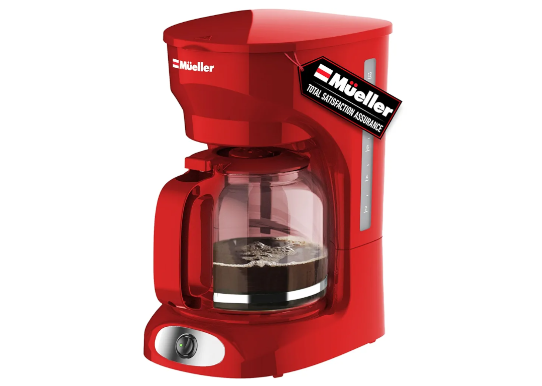 MÜELLERHOME 12-Cup Red Coffee Maker - Perfect for Home or Office, Borosilicate Carafe, Auto-Off, Reusable Filter, Anti-Drip, Keep-Warm Function, Clear Water Level Window, Red Kitchen Accessories