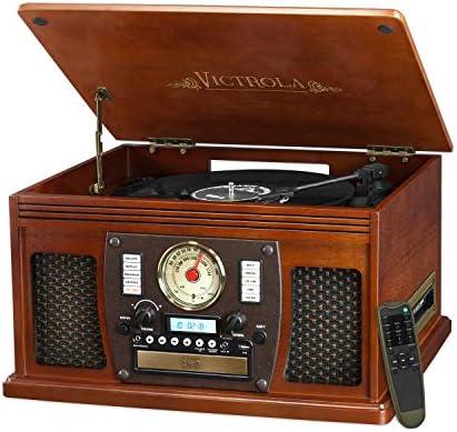 Victrola 8-in-1 Bluetooth Record Player & Multimedia Center, Built-in Stereo Speakers - Turntable, Wireless Music Streaming, Real Wood | Mahogany