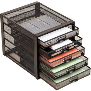 Mind Reader File Storage Drawers, Desk Organizer, Multi-Purpose, Crafts, Office, Metal Mesh, 11"L x 14"W x 11"H, Black, 5 Drawer