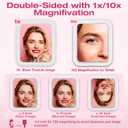 Portable Travel Makeup Mirror with Lights, Double Sided 1X/10X Magnifying Mirror, 3 Color Adjustable Lighting Touch Screen, Rechargeable Lighted Beauty Mirror, Tabletop Handhold Hanging (White)