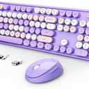 SkyGive Wireless Keyboard and Mouse Combo, Ergonomic Full Size Typewriter Retro Round Keycaps Keyboard, Compatible with Windows, PC, Perfer for Home and Office Keyboards (Purple)