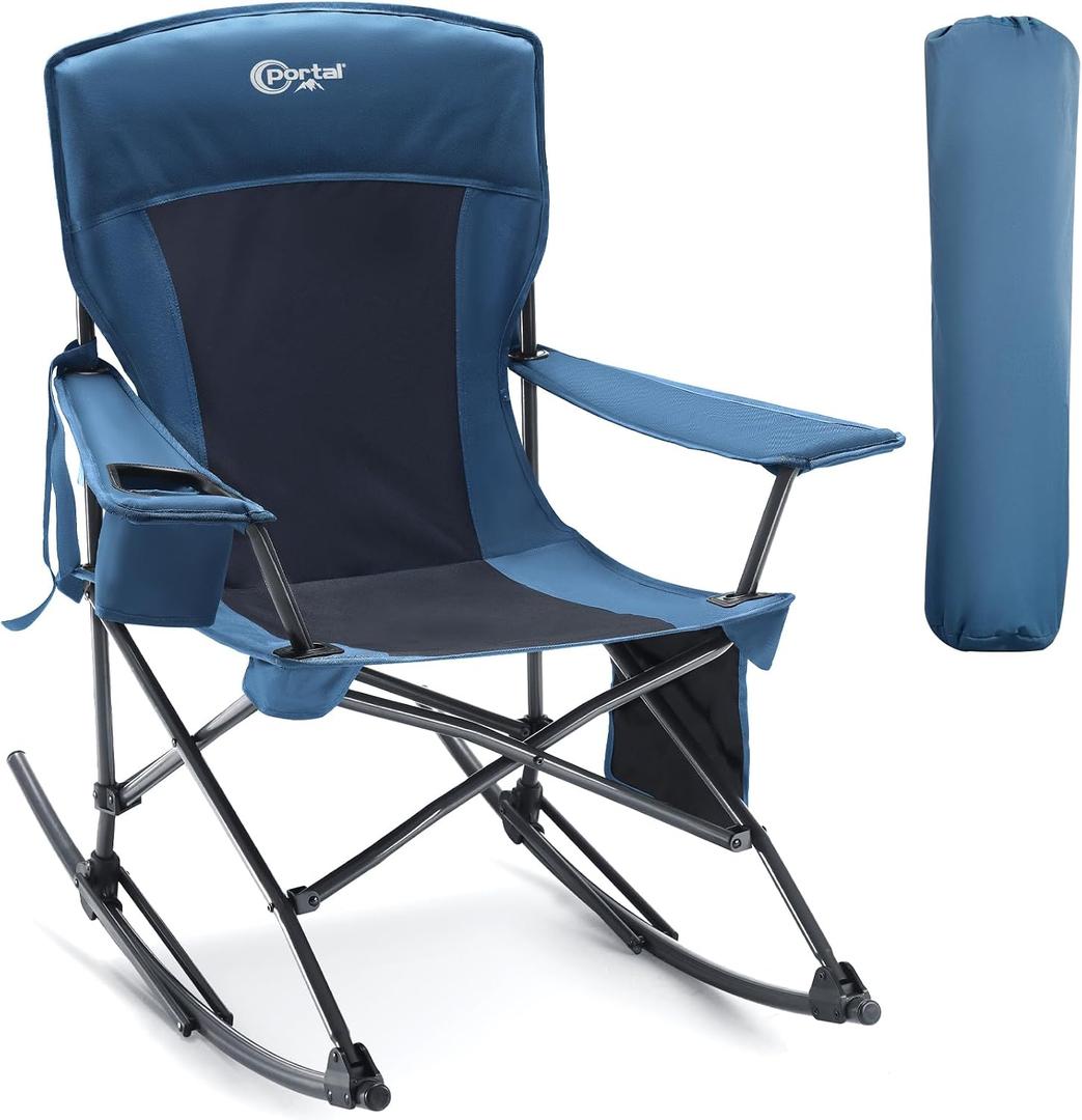 Portal Outdoor Rocking Chair Camping Folding Portable Rocker with Cup Holder Side Pocket Carry Bag, Support 350LBS (Midnight Blue), 18 Inches X 24 Inches X 20 Inches