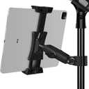 Ipad Holder for Mic Stand, Tablet Phone Holder Micophone Music Stand Mount Adjustable Rotatabe with Super Handle Clamp for iPad Pro 12.9 Air Mini, Android, 4 to 13.5inch iPhones and Tablets