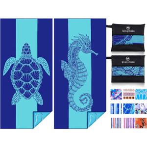 2 Pack Microfiber Lightweight Beach Towel 71"x32" Oversized Extra Large Thin Sand Free Towels Travel Swim Pool Yoga Gym Camping for Adults Women Men Beach Essentials Accessories Vacation Gift