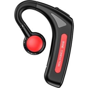 Open Ear Headphones Bluetooth Single Bone Conduction Wireless Earbuds with Earhooks Microphone Earphones Waterproof Long Battery Life Earpiece for Workout Sports Running Android iOS Non Ear Plug Red