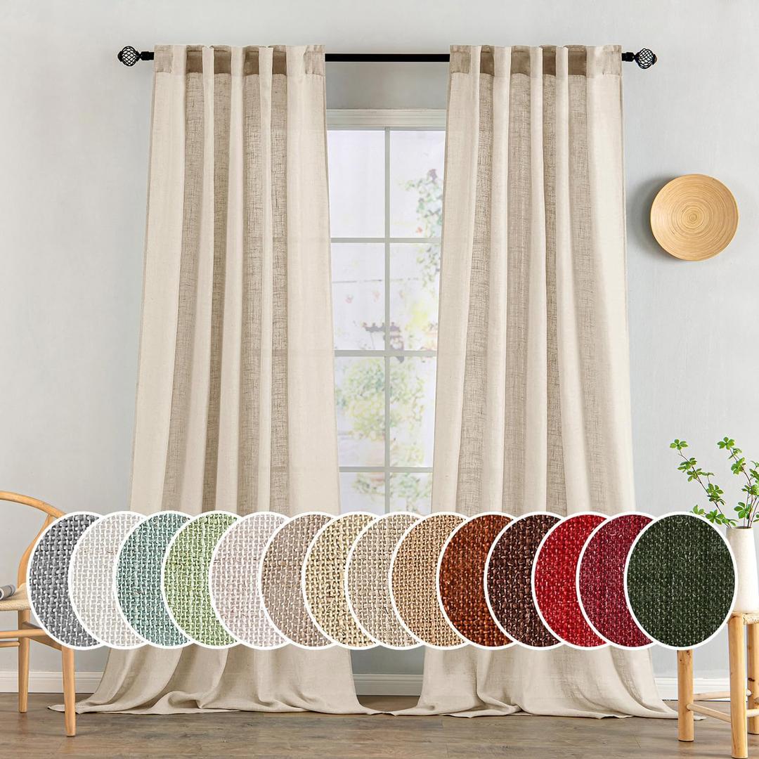 MIULEE Light Taupe Linen Curtains 90 Inch Long 2 Panels for Bedroom Living Room, Soft Linen Textured Window Drapes Semi Sheer Light Filtering Back Tab Rod Pocket Farmhouse Modern Burlap Look Decor