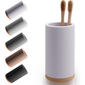 Matani Bamboo Toothbrush Holder Diatomite Tooth Brush Organizer - Storage Stand for Small Bathroom & Counter - Removable Base & Drain Holes, Water-Absorbent & Quick-Drying (Off White)