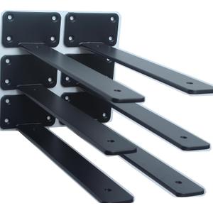 6 Pack - 11 inch Black Hidden L Shelf Bracket (1/5 Inch Thicked) Iron Floating Shelf Brackets Rustic Industrial Metal Brackets for Shelf Support