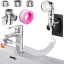 Sink Handheld Shower Kit with 9.8ft Telescopic Hose, Kitchen Bathroom Faucet Sprayer Attachment with 3 Adapters M22 M24 G1/2, for Hair Washing, Baby Shower, Pet Shower (Faucet Not Included) (White)