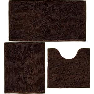 Bathroom Rugs Chenille Bath mat 3 Piece Set, Super Absorbent, Strong PVC Non Slip Backing, Bath mats for Bathroom, Plush Shaggy, Thick, Machine Washable, Bathtub, Shower, Toilet, Brown, 20''32''+16''24''+2020'' U Shape