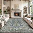 Rugland 8x10 Area Rugs - Stain Resistant Washable Rug, Anti Slip Backing Rugs for Living Room, Vintage Tribal Area Rugs(TPR07-Green, 8'x10')