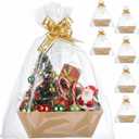 Mimorou 6 Pack Baskets for Gifts Empty To Fill, Kraft Empty Gift Basket Kit Bulk with Handle 6 Wrap Bag 10 Pull Bow DIY for Christmas Wedding Birthday Party Holiday(Gold,Classic Style)