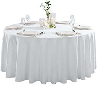 Restaurantware Table Tek 120 Inch Table Covers 10 Round Wedding Tablecloths - Washable Wrinkle-Free White Polyester Banquet Tablecloths Hemmed for Parties Holidays or Buffets