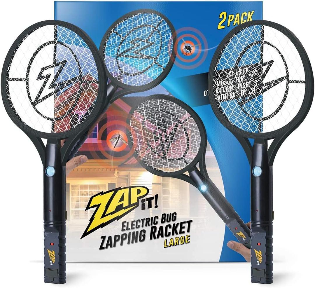 ZAP IT! Bug Zapper Rechargeable Bug Zapper Racket, 4,000 Volt, USB Charging Cable, 2 Pack (Large, Black)