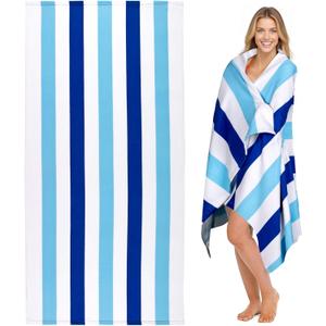 Cabanana Large Oversized Beach Towel - Microfiber Sand Free 35 x 70 Inch Quick Dry Lightweight Pool Towel for Adults, Thin Striped Swim Towel (Navy)
