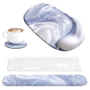 Ospelelf Wrist Rest for Keyboard and Mouse Ergonomic Mouse Pad with Wrist Support Memory Foam Wrist Rest for Computer Keyboard, 3-in-1 Gel Mouse and Keyboard Pad for Office, Silver