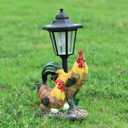 JIALINXIA Solar Garden Outdoor Statues Rooster Hen Couple with Light, Outside Decorations Chicken Sculptures for Patio Yard Lawn Walkway Ornaments