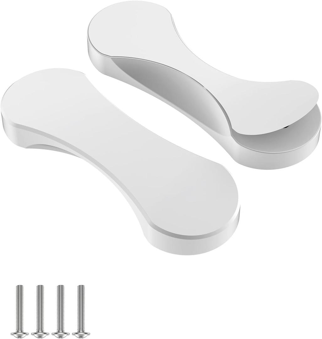 2 Pack Adhesive Cabinet Handles, 3 Inch Self-Stick Knobs, Barn Door & Finger Pulls for Closets, Sliding Shower Glass Doors, Wardrobes, Drawers, Windows (2, White)