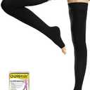 Beister 1 Pair Medical Open Toe Thigh High Compression Stockings with Silicone Band for Women & Men, Firm 20-30 mmHg Graduated Support for Varicose Veins, Edema, Flight, No Size