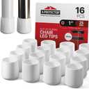 X-Protector Rubber Chair Leg Caps - 16 PCS 1" Rubber Feet - Non-Slip - White - Keep Furniture in Place!