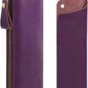 WONDERPOOL Pen Case 2pcs Genuine Leather Pencil Markers Holder Fountain Pen Drawings Pouch Portable Compact Stationery Bag for School Office Travel Organizer (Purple)