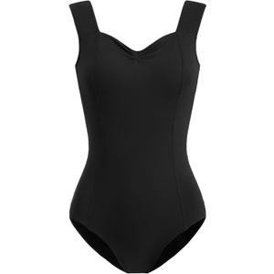 HROYL Women's Wide Strap Ballet Leotards, Tank Leotard with Princess Neckline Dance Bodysuit Top for Gymnastics Performance (X-Large, Black)