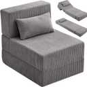Folding Sofa Bed, Convertible Fold Out Couch, Portable Foldable Floor Mattress Sleeper Chair with Pillow, Adjustable Backrest Support, Lazy Sofa for Living Room, Single, Dark Grey, 25.3 inches x 78 inches