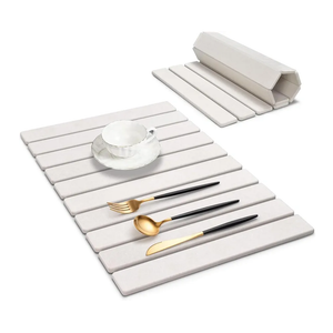 Large Stone Dish Drying Mat for Kitchen Counter, 24"(L)×16"(W), Super Absorbable Diatomaceous Stone Mat, Collapsible Stone Dish Drying Mat for Dishes Bottles, Cups, Match Any Countertop