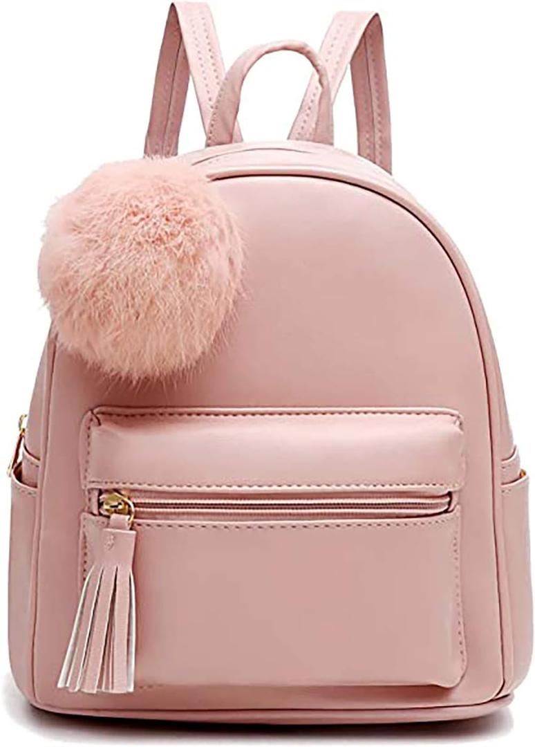 IHAYNER Mini Backpack Purse for Girls Teens Women Purses PU Leather Pom Backpack Shoulder Bag with Charm Tassel (Pink)