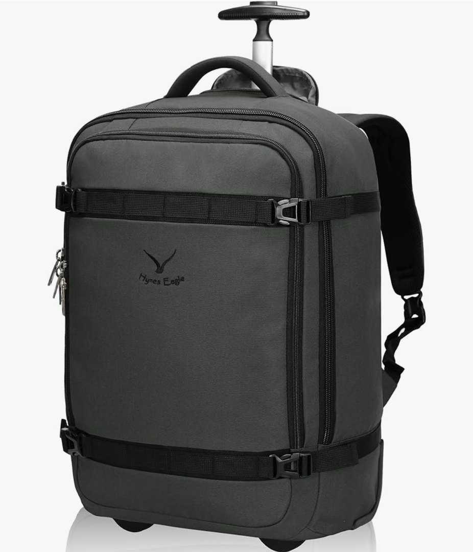 Hynes Eagle Rolling Backpack 42L Backpack with Wheels Airline Approved Carry on Luggage Laptop Travel Suitcase Bag for Women Men Grey-2024