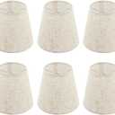 Set of 6 Chandelier Lamp Shades 5 Inch, Mini Barrel Lampshades Clip On for Table Lamp Wall Lamp Replacement, Natural Linen Mini Lamp Shade, 3.5x5x5.5in (Top Height Bottom)
