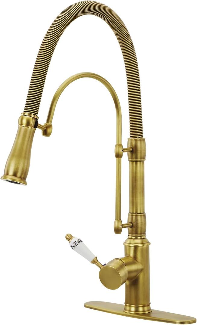 Brass Kitchen Faucets with Pull Down Sprayer,Brushed Gold Single Handle Kitchen Sink Faucet,Classic Kitchen Faucet,Champagne Bronze Farmhouse Faucet with 360 Rotating Function