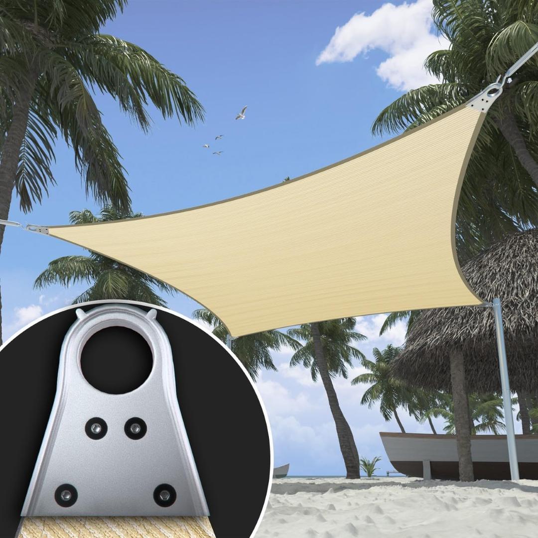 ShadeMart Heavy Duty 16' x 24' Beige Sun Shade Rectangle Shade Sail, Super Ring Canopy Awning Shades for Patio Carport Yard UV Blockage Commercial Grade 260 GSM, We Custom Size