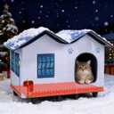 Heated Cat Houses for Indoor/Outdoor Cats with Elevated Heated Cat Bed Waterproof Providing Safe Feral Cats, Easy to Assemble, 26"D x 13"W x 18"H