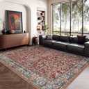 Valenrug Washable Rug 5x7 - Ultra-Thin Antique Collection Area Rug, Stain Resistant Rugs for Living Room Bedroom, Distressed Vintage Rug (Red, 5'x7')