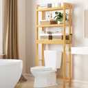 Smiry Over The Toilet Storage Cabinet, 3-Tier Bamboo Bathroom Organizers with Adjustable Shelf & 4 Hooks, Space Saving Shelf Rack for Bathrooms, Laundry Room, Balcony, Natural