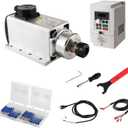 CNC Spindle Motor kits, 220V 4KW 4000W Air Cooled Spindle Motor Square CNC Spindle CNC Motor + 220V 4KW VFD + ER25-6mm Collet + Aviation Wire + Drill Bits For CNC Router Machine