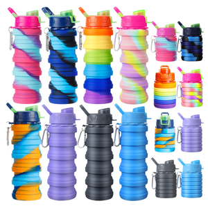 8 Pcs Collapsible Water Bottles Silicone Travel 16 oz Reusable Leakproof Foldable Water Bottles with Clip for Camping Hiking Cycling Travel Gym Yoga Outdoor Sports