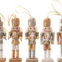 Christmas Nutcracker Ornaments Set, Wooden Christmas Nutcracker Soldier Figures Decorative Collectible Nutcracker 5 Inch Mini Nutcracker Figurines Christmas Tree Hanging Decorations, 5pcs Bling Gold