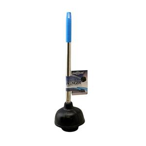 Heavy Duty Toilet Plunger with Blue Accents - Stainless Steel Removable Handle - Residential/Commercial Use