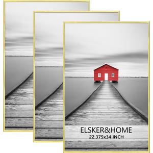 ELSKER&HOME 22.375x34 Poster Frame 3 Pack, Gold Picture Frame for Horizontal or Vertical Wall Mounting, Sturdy and Scratch-proof
