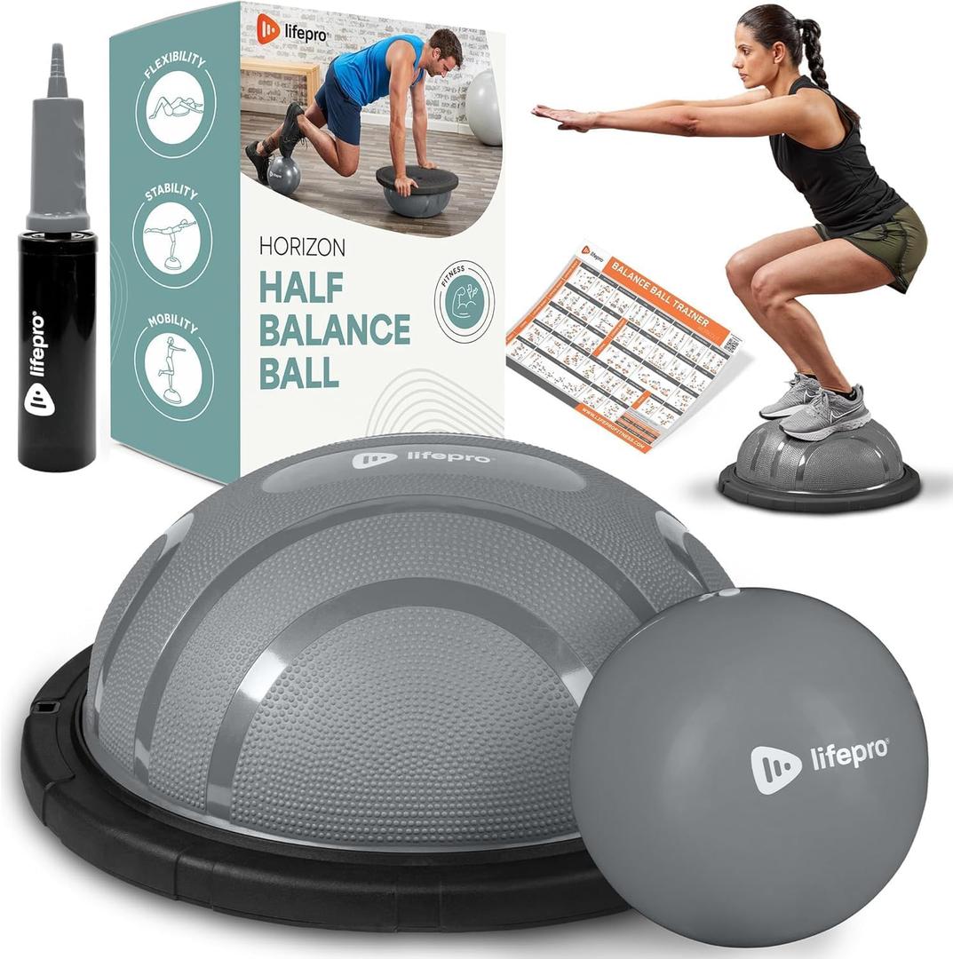 Lifepro Half Balance Ball Trainer - Stability Ball for Exercise, Full-Body Workouts, Home Gym, and Physical Therapy - Horizon Balance Ball Half Non-Slip Equipment for Balance Training (Gray)